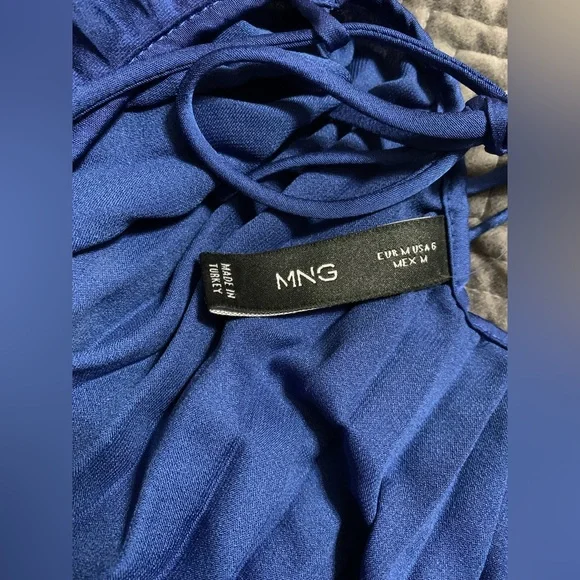 021 Mango Elegant Blue Pleated Halter Neck Halter Dress, Size 6 NWOT - Picture 11 of 11